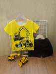 Boys 2-PIECE Summer Set Cartoon Construction Car Print Short Sleeve Tee + Matching Shorts Casual Comfy Co Ord Set