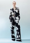 Wide Pull-on Trousers - Black white Floral