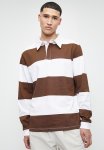 Style Republic Long Sleeve Rugby Stripe Johnny Collar Tee - Brown & White