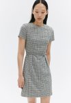 Belted Dress - White black Checked