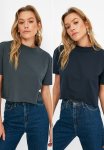 2 Pack Crop Knitted T-shirt- Navy & Charcoal