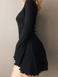 Crew Neck Lettuce Trim Dress Elegant Solid Color Simple Dress For Spring & Fall Women's Clothing