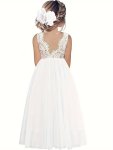 Girls Stylish & Elegant Sleeveless Floral Stitched Backless Mesh Dress For Birthday Party & Ball