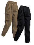 Solid Jogger Cargo Pants 2 Pack Casual Flap Pocket Elastic Waist Pants Women's Clothing