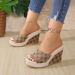 Women's Rose Pattern Sandals Platform Slip On Walking Comfort Shoes Casual Wedge Vacation Soes