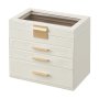 Jewelry Box With Glass Lid 3 Drawers Modern Design Cloud White