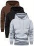 3-PACK Set Of Solid Color Men's Hooded Long Sleeve Sweatshirts With Kangaroo Pocket Chic And Trendy Tops For Men Versatile For Autumn And Winter