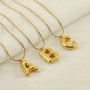 1PC 18K Gold-plated Chubby Bubble Letter Pendant Necklace A-z Initials Shape Design Cute & Bling Style Stainless Steel Accessory Chunky Alphabet Charm Jewelry For Daily Wear