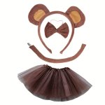 Cute Monkey Ears Headband & Tail Set - Plush Animal Hair Accessories For Women Perfect For Parties & Cosplay