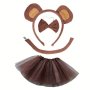 Cute Monkey Ears Headband & Tail Set - Plush Animal Hair Accessories For Women Perfect For Parties & Cosplay