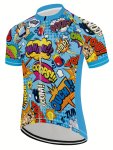 Men's Quick Dry Short Sleeve&crew Neck Fashion Pattern Bicycle Top Shirt With 3 Rear Pockets For Mountain Road Cycling
