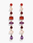 Goldair Gold Red & Purple Cubic Zirconia Mismatched Shaped Drop Earrings