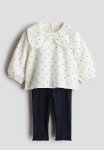 2-PECE Blouse And Leggings Set - Navy Blue & Spotted
