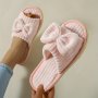 Cute Bowknot Decor Home Slippers Soft Sole Platform Plush Lined Open Toe Warm Shoes Non-slip Backless Mute Floor Shoes