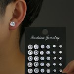 12PAIRS SET Fashion Simple Men's Round Cubic Zirconia Stud Earrings Daily Casual Gift Jewelry