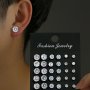 12PAIRS/SET Fashion Simple Men's Round Cubic Zirconia Stud Earrings Daily Casual Gift Jewelry