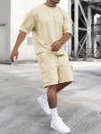 Men's Casual 2-PIECE Outfit Solid Color Summer T-Shirt & Shorts Set Stylish Crew Neck Tee Breathable Comfy Cargo Shorts