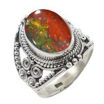 Solid 925 Sterling Silver Ring For Womens Natural Blood Stone Ring Sterling Silver Wedding Ring March Birthstone Bezel Set Gemst