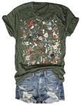Women's Vintage Flowers Shirt Casual Boho Floral Printed T-Shirt Sunflower Wildflowers Graphic Tees Tops For Girl 3-B-GREEN XXL