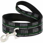 Buckle-down Pet Leash Dog Leash Thin Green Line Flag Weathered Black Gray Green 6 Feet Long 1.0 Inch Wide