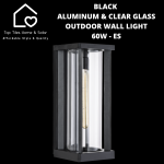 Black Aluminum & Clear Glass Outdoor Wall Light - 60W Es