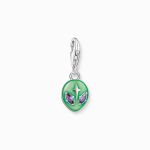 Charm Pendant - Alien With Green Cold Enamel And White Zirconia Silver