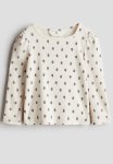 Picot-trimmed Jersey Top - White floral