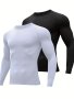 Hoplynn 2PCS Compression Crew Neck Shirts For Men Long Sleeve Athletic Base Layer Workout T Shirt Gym Running