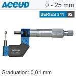 Accud Tube Micrometer 25MM 0.006MM Acc. 8X3.4MM Anvil 0.01MM Grad. Livestainable