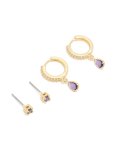 Goldair Gold Plated Brass Amethyst Cubic Zirconia February Birthstone Earrings 2 Pack