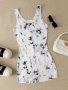 Tie Dye Print Waist Romper Jumpsuit YOUNG Sleeveless Romper Jumpsuit For Spring & Summer Women's Clothing