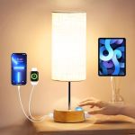 Kpq Bedside Lamp Touch Control Table Lamp With USB A+c Charging Ports & Ac Outlet 3-WAY Dimmable Nightstand Lamp With Linen Fabr