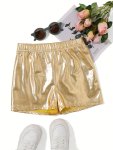 Casual Solid Elastic Waist Shorts For Girls Summer Outdoor Gift