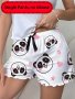 Cute Panda Print Night Bottoms Elastic High Waist Frill Trim Shorts Women's Sleepwear & Loungewear