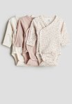3-PACK Wrapover Bodysuits - Pink & White