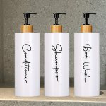 3PCS 500ML Refillable Shampoo & Conditioner Dispensers With Waterproof Labels - Durable Plastic No Power Needed For Bathroom Org