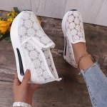 Women's Floral Mesh Elegant Shoes Platform Slip On Soft Sole Walking Shoes Breathable Wedge Vacation Shoes For Autumn