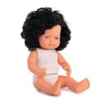 Miniland Caucasian Girl Doll With Black Curly Hair - 38CM