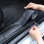 Matte Black 3D Carbon Fiber Car Door Sill Protector - Scratch & Waterproof Nano Film Anti-step Threshold Guard For Interior Modi
