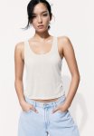 Sheer Ribbed Vest Top - Light Beige