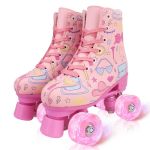 Yyw Roller Skates For Girls Light Up Kids Roller Skate Double Row High Top Pink Graffiti Roller Derby Skates Girl Ages 8-12 Quad