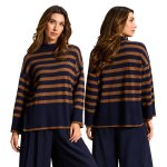 Navy Camel Funnel Neck Knit Jersey Was: R799