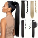 Synthetic Straight Hair Extenisons 55.88CM 86.36CM Long Straight Ponytail Extensions Wrap Around Ponytail Clip In Hair Extension
