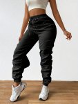 Ruched Drawstring Waist Pants Casual Fitted Bottom Solid Pants For Spring & Fall Women's Clothing