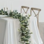 Elegant 179.83CM Eucalyptus Garland With White Flowers - Silvery Dollar Leaves & Gypsophila Artificial Greenery Vines For Weddin