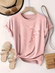 Plus Size Butterfly Heart Print T-Shirt Casual Short Sleeve Top For Spring & Summer Women's Plus Size Clothing
