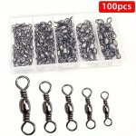 100-PIECE Carbon Steel Fishing Swivel Set - High-strength Flexible Rotation Solid Ring Line Connectors With 360 High-speed Rotat