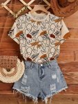 Abstract Print Crew Neck T-Shirt Casual Short Sleeve T-Shirt For Spring & Summer Women's Clothing