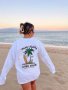 Coconut Tree Print Pullover Sweatshirt Casual Long Sleeve Crew Neck Sweatshirt For Fall & Spring Women's Clothing