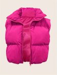 High Neck Zip Up Vest Coat Casual Solid Sleeveless Outerwear Women's Clothing